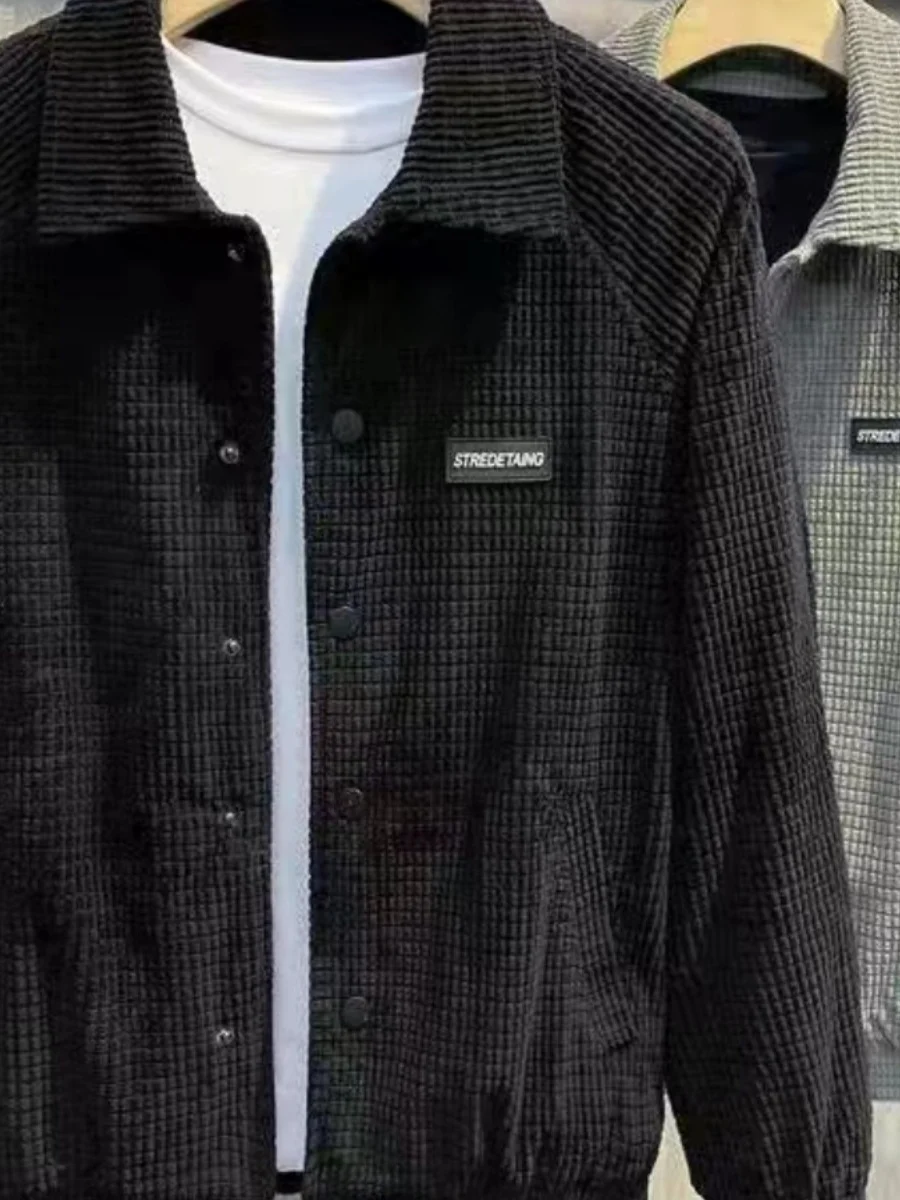 

Повседневная мужская приталенная вельветовая куртка: комфортная, модная, весенне-осенняя верхняя одежда с классическим воротником, универсальный топ