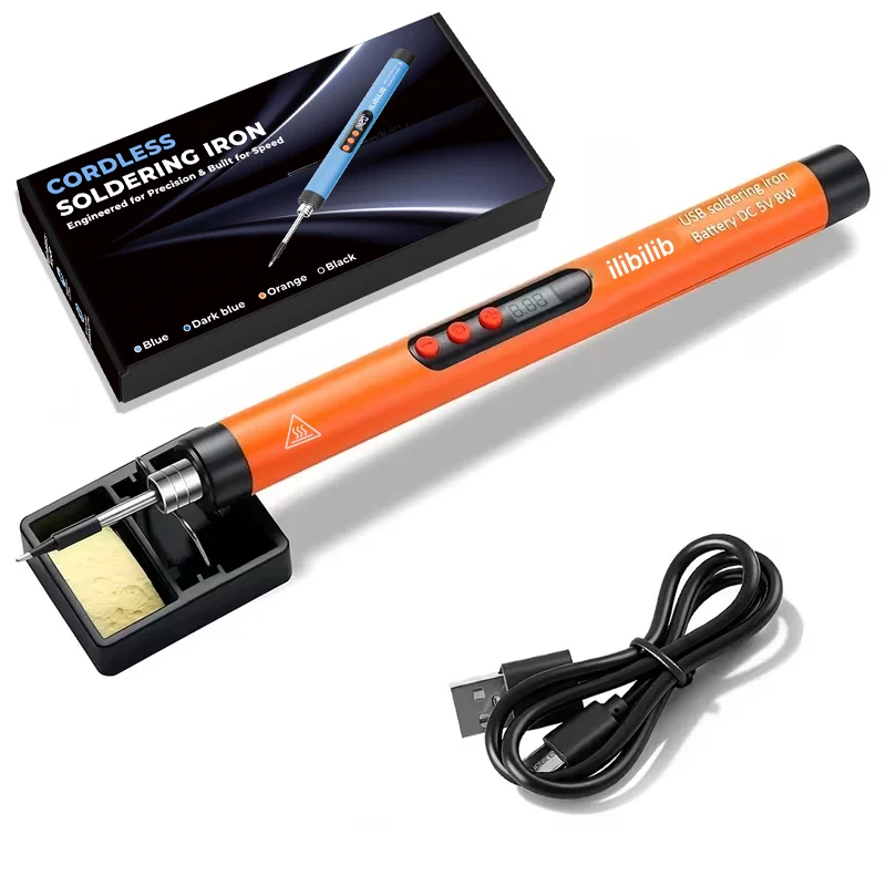 

This USB portable mini digital rechargeable soldering iron set features a digital temperature display and is suitable for home a