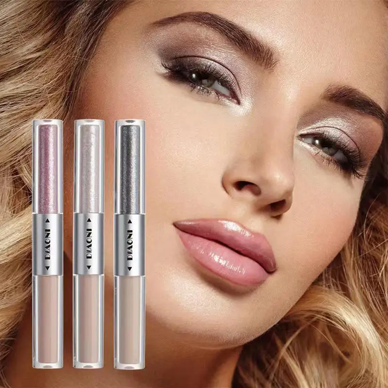 Ombre à barrage liquide scintillante, correcteur pour le visage, eye-liner humide, double tête, double effet, brosse douce, imperméable, bergame