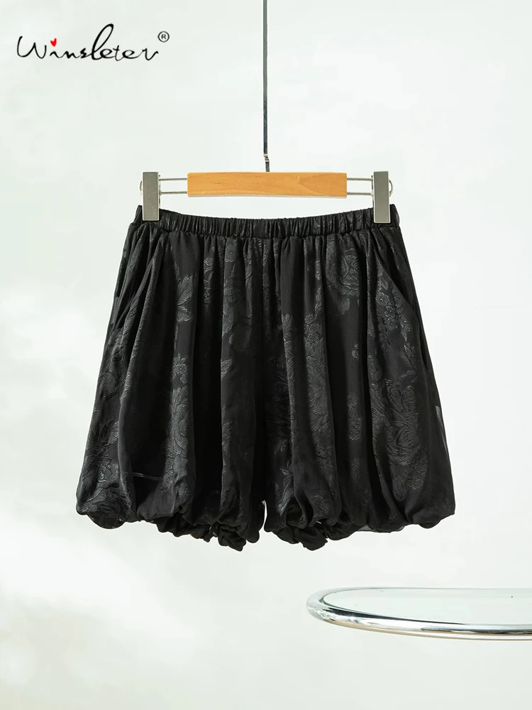 Winsleter-100%Real Silk Elegant Trousers, Elastic Waist Cut Flower Silk, Women Retro Casual Shorts, 2026 Summer New B66674CC