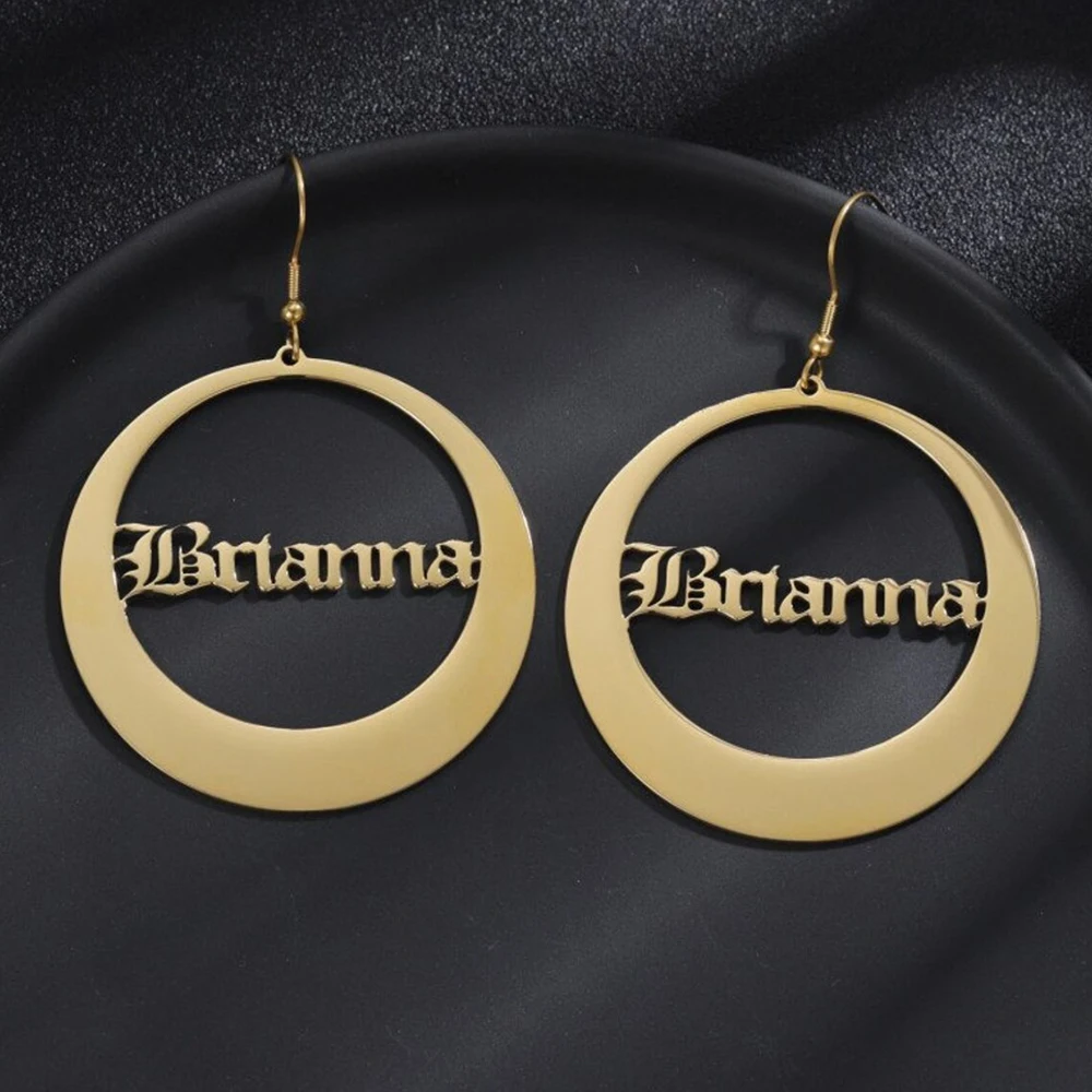

Personalized Name Ring Stainless Steel Boutique Earrings for Women Customized Personalized Letter Round Jewelry Gifts