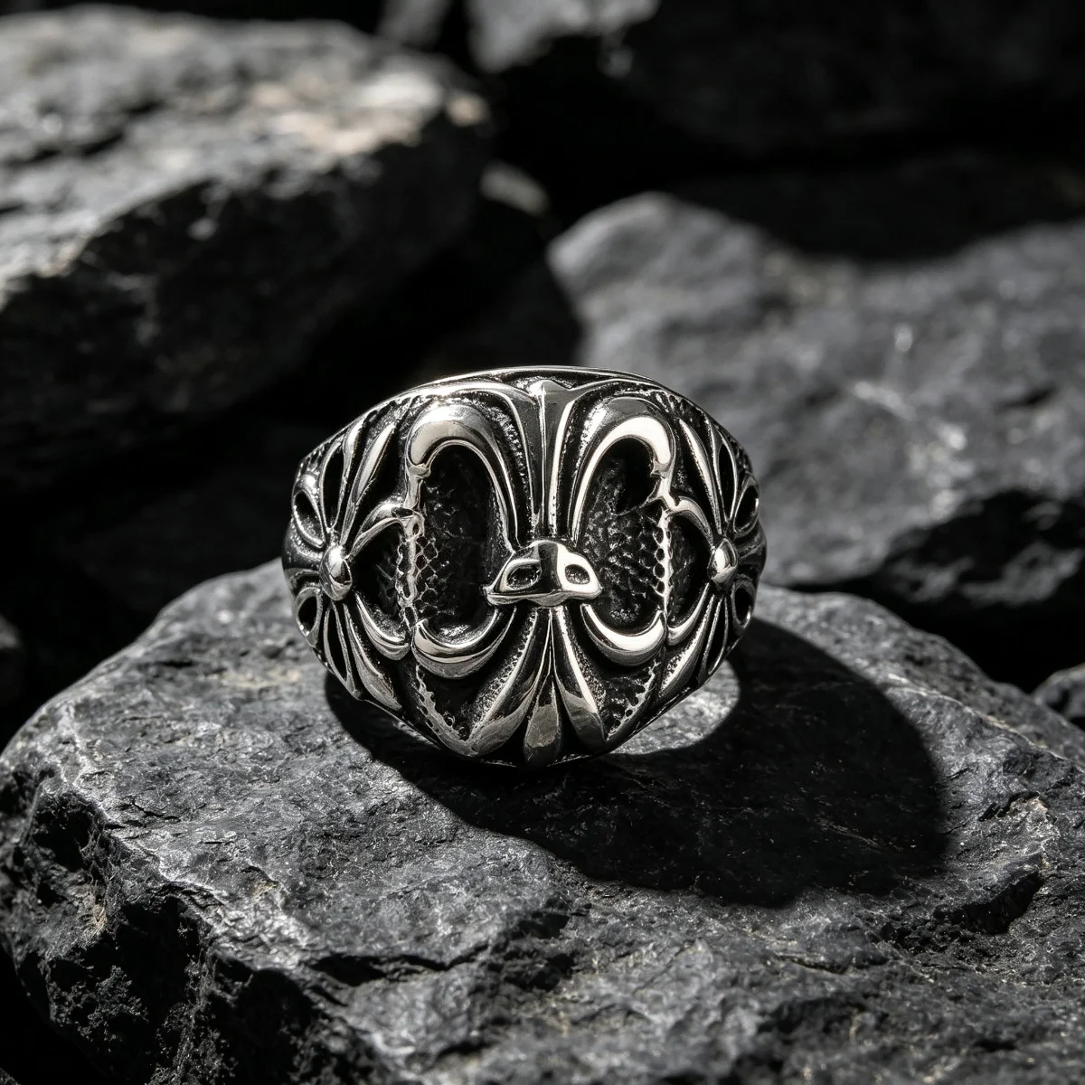 Non-Fading European and American Punk Style Mysterious Pattern Titanium Steel Men's Ring, Vintage Union Jack Pattern Ring, Fashionable Trendy Holiday Gift