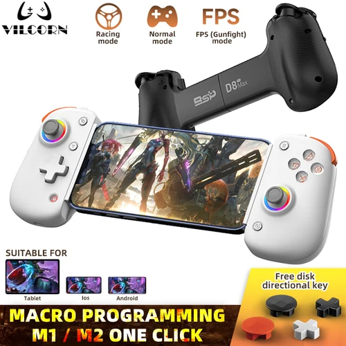 Controlador de juegos RGB para tableta D8Pro, mando móvil FPS para Android IOS, PS4, interruptor, PC, Joystick de gatillo Hall con M1M2/Turbo/6 ejes