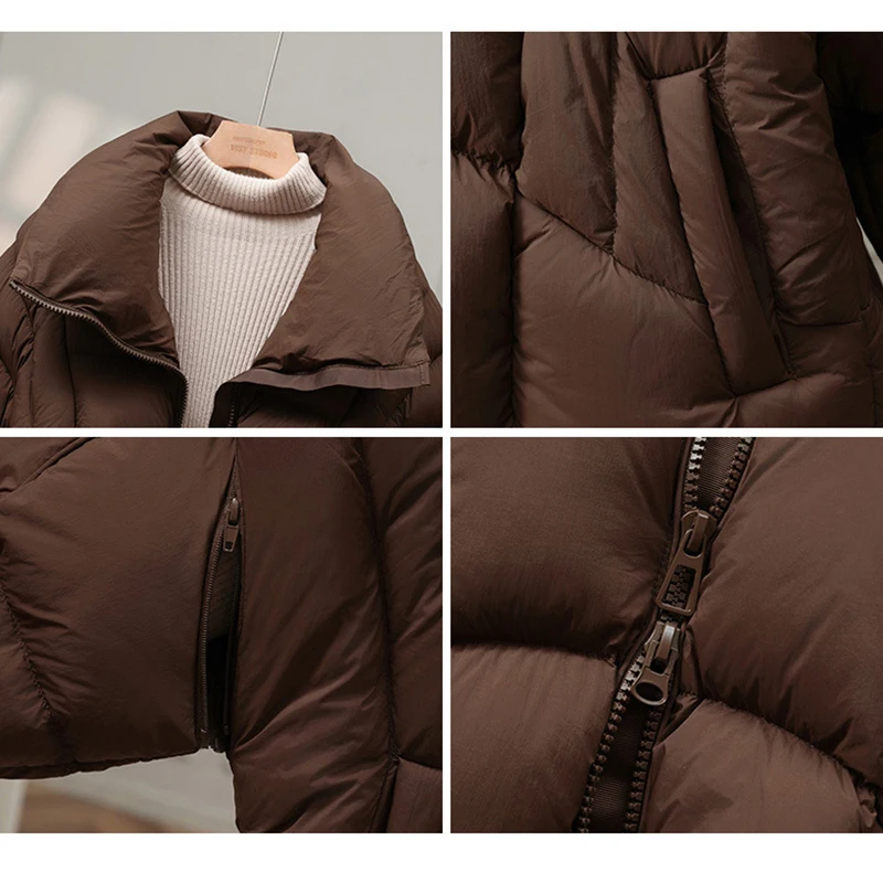 Schinteon-Chaqueta de plumón de pato blanco para mujer, abrigo informal holgado con mangas desmontables y cuello levantado, prendas de vestir gruesas y cálidas para otoño e invierno