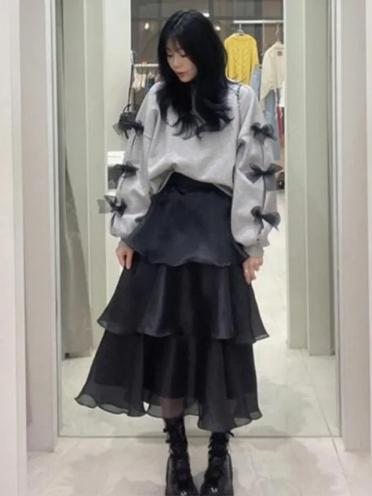 

Spring New Sle High Waist Cake Skirt Women's Dr Pure Color Slimming Design Unique Sensation Long Skirt