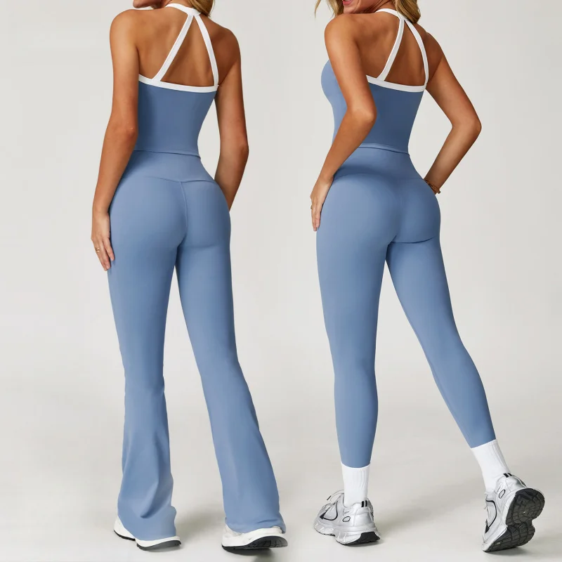 BIANHUI Women's Tracksuit Sports Set Color-Block Cross Back Tight Yoga Clothing For Women Fitness Sport Outfit For Woman - Image 2