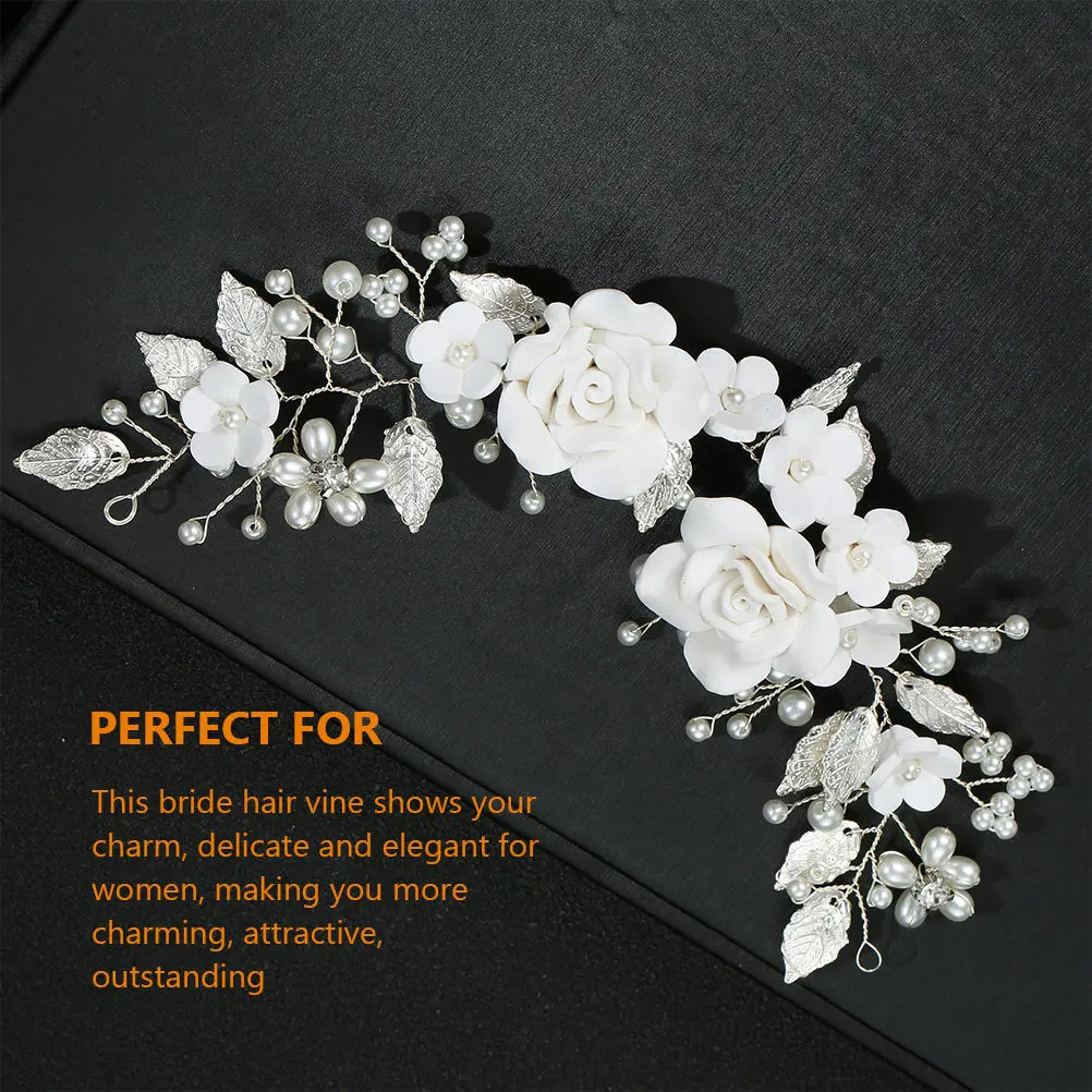 

Bridal Hair Vine Pearl Leaf Flower Wedding Headpiece for Women Elegant Delicate Charm Decorative Hair Vine for Bride Wedding