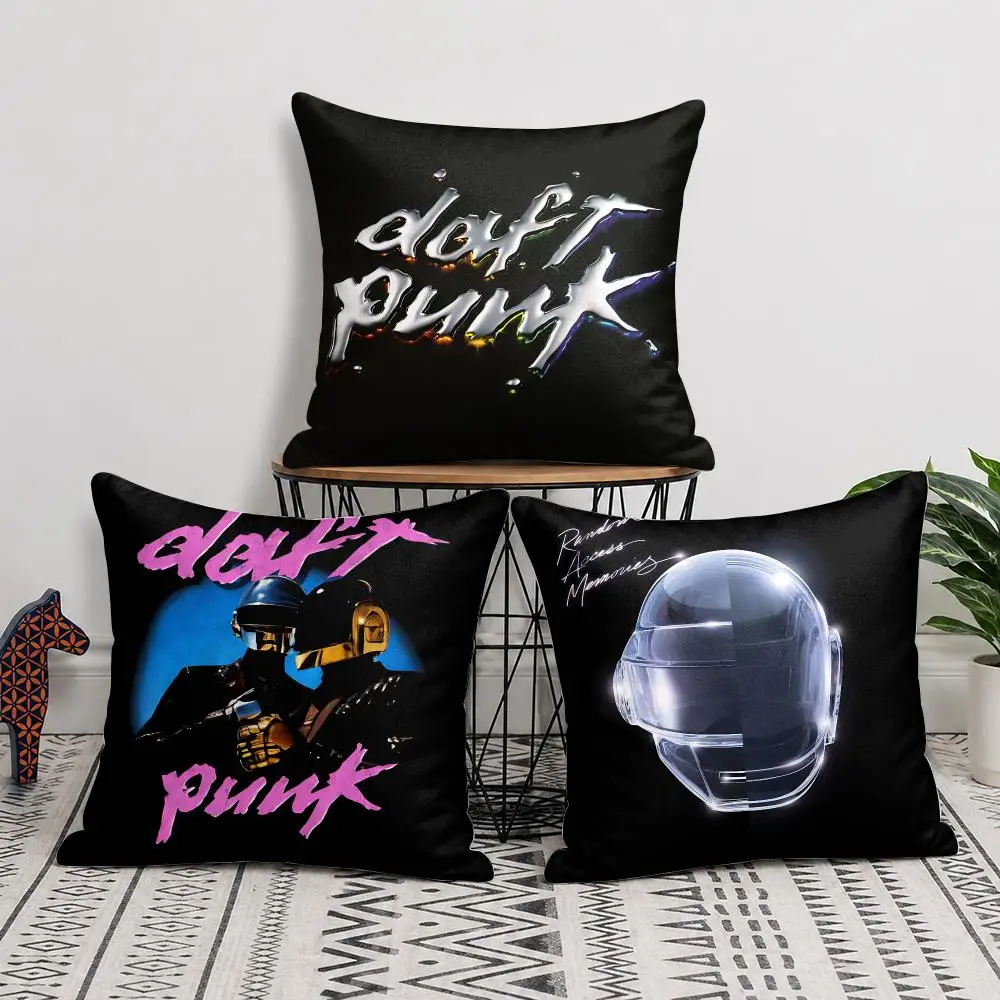 D-daft Punk Rock Band Cool Cushion Cover Silky Short Plush Invisible Zipper Dustproof Sofa Pillow Case For Home Decor