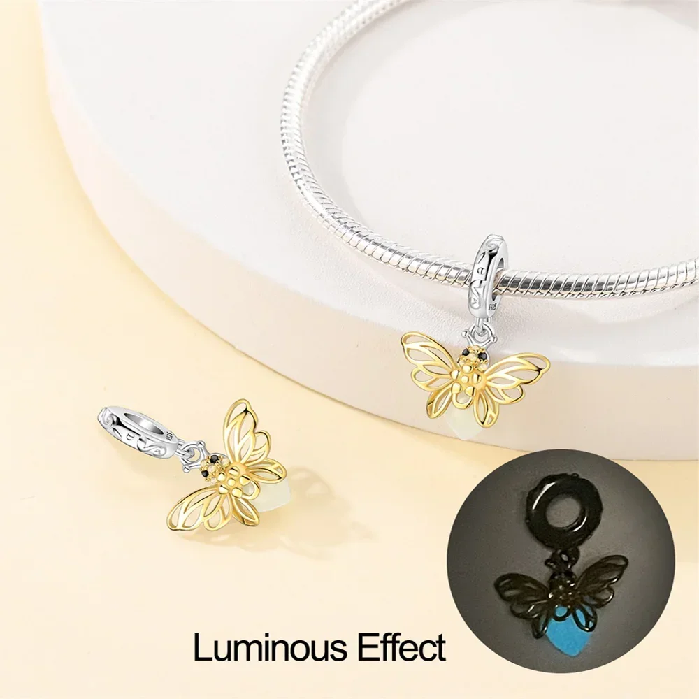 Cute Hot Sale 925 Sterling Silver Gold Color Fireflies Luminous Charms Beads Fit 925 Original Bracelets DIY Jewelry Gift Making - Image 4