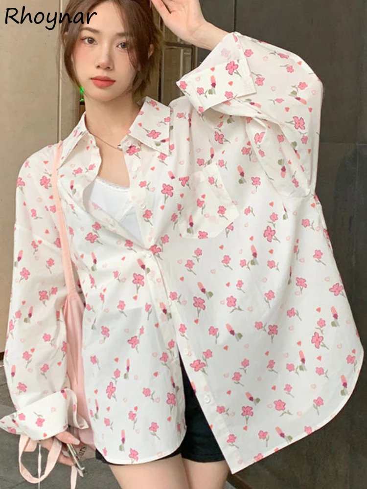 

Printed Shirts Women Long Sleeve Thin Baggy Fit Spring Korean Style Leisure All-match Design Breathable Ladies Fashion Daily New