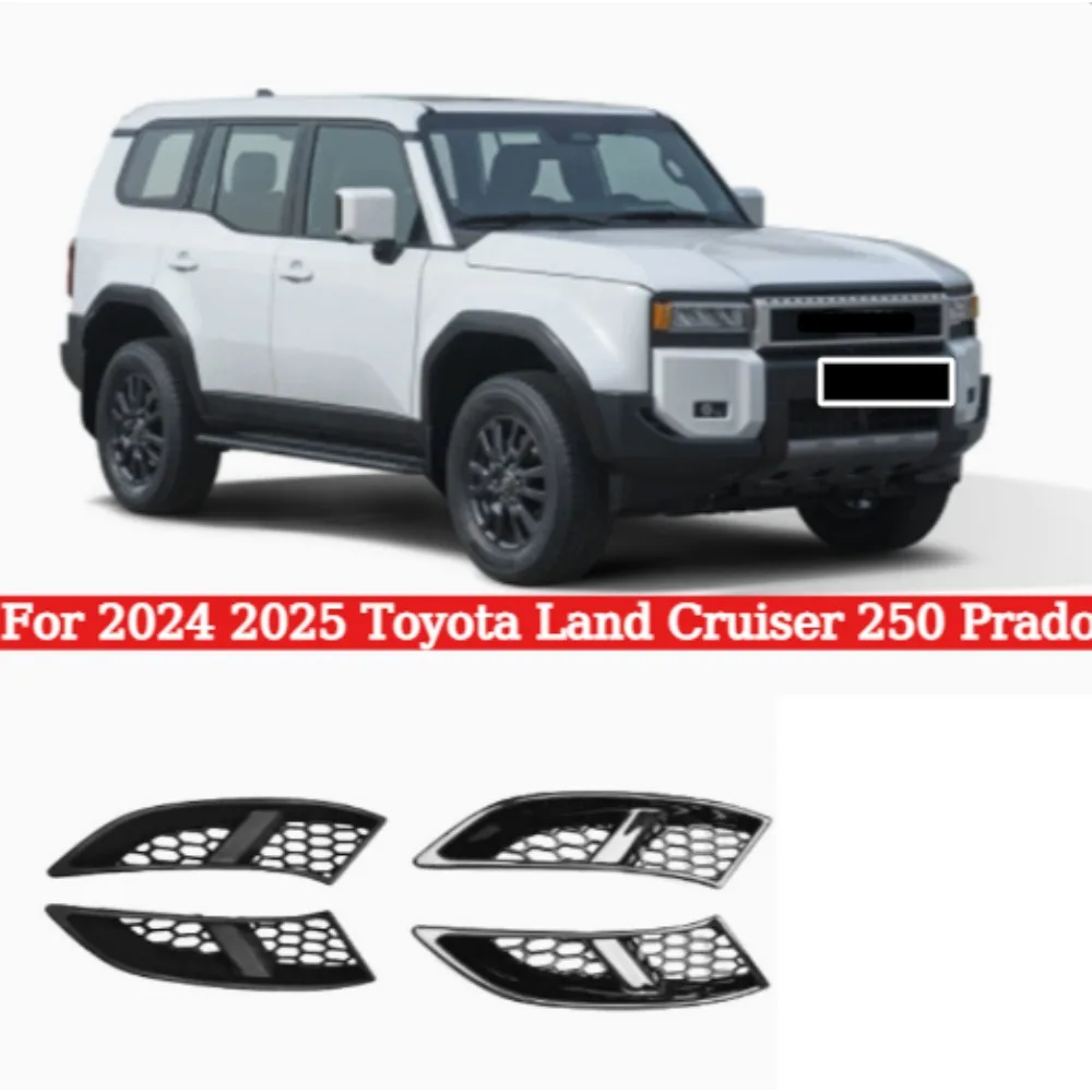 For  Toyota Land Cruiser 250 Prado 2024 2025 Car 2Pcs Front Bumper Fog Light Decor Frame Air Inlet Insect Net Cover Accessories