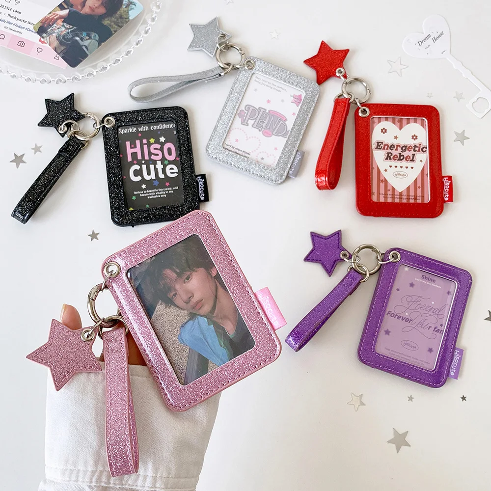 Kpop Fashion Solid Color Star 3-inch Photo Card Holder Cute Girls Idol Photo Storage Card Bag Decorative Pendant Keychain Gifts