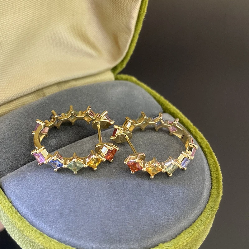 Aazuo ファインジュエリー 高品質 18K ソリッドイエローゴールド 天然サファイア フェアリーラウンドフープイヤリング 女性への誕生日プレゼント Au750