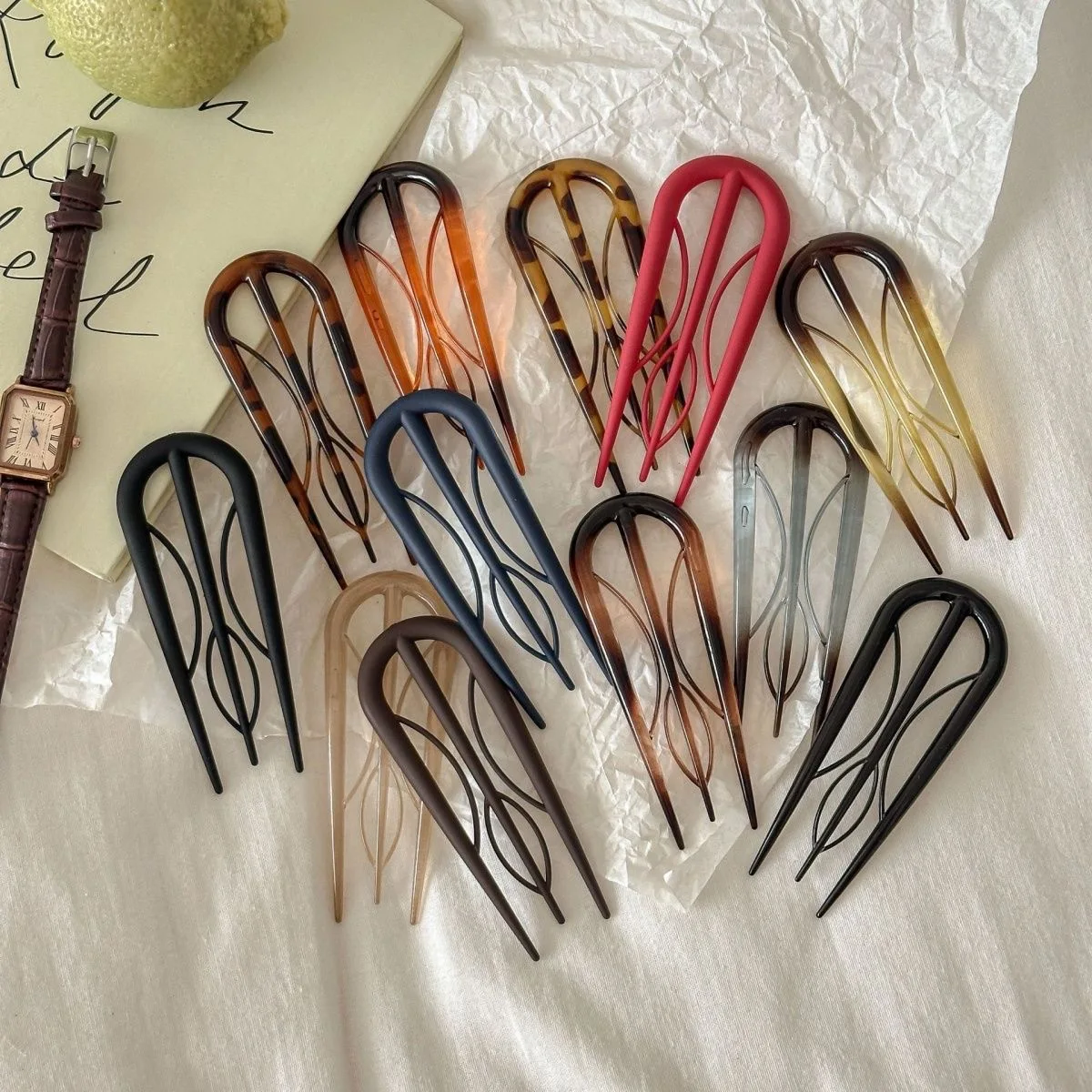 1 PC Acrylic U Shaped Hair Stick Vintage French HairPin Women Acetate Hair Accessories Retro Hairstyle Tool New Headwear image 4