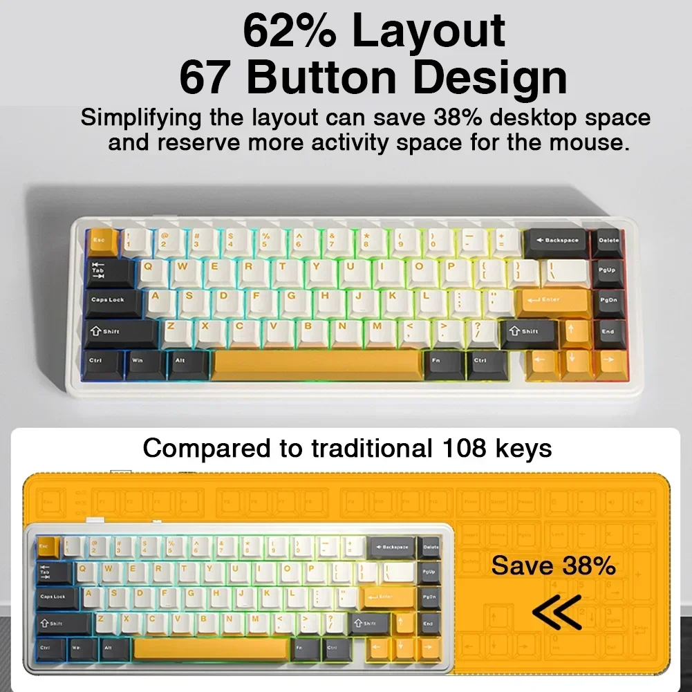 AULA F65 65% Layout Hot-Swap Gasket-mounted Wireless Mechanical Keyboard Macro Software RGB Mini Gaming Keyboard for Mac/Win