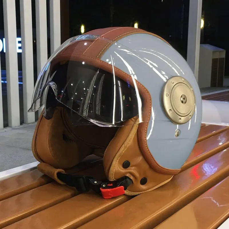 3C Retro Electric Motorcycle Double Mirror Smart Bluetooth Helmet Unisex Thermal Ear Protector Three-quarter Half Helmet