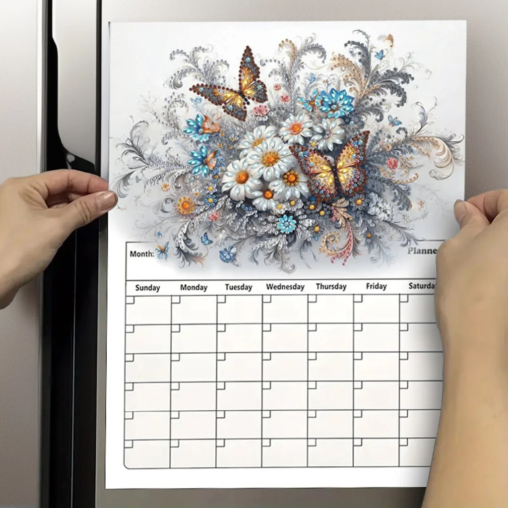 1pc DIY Butterfly Diamond Painting Calendar Fridge Magnet Destined Refrigerator Magnetic Handwritten Planner for Home Office - view 6