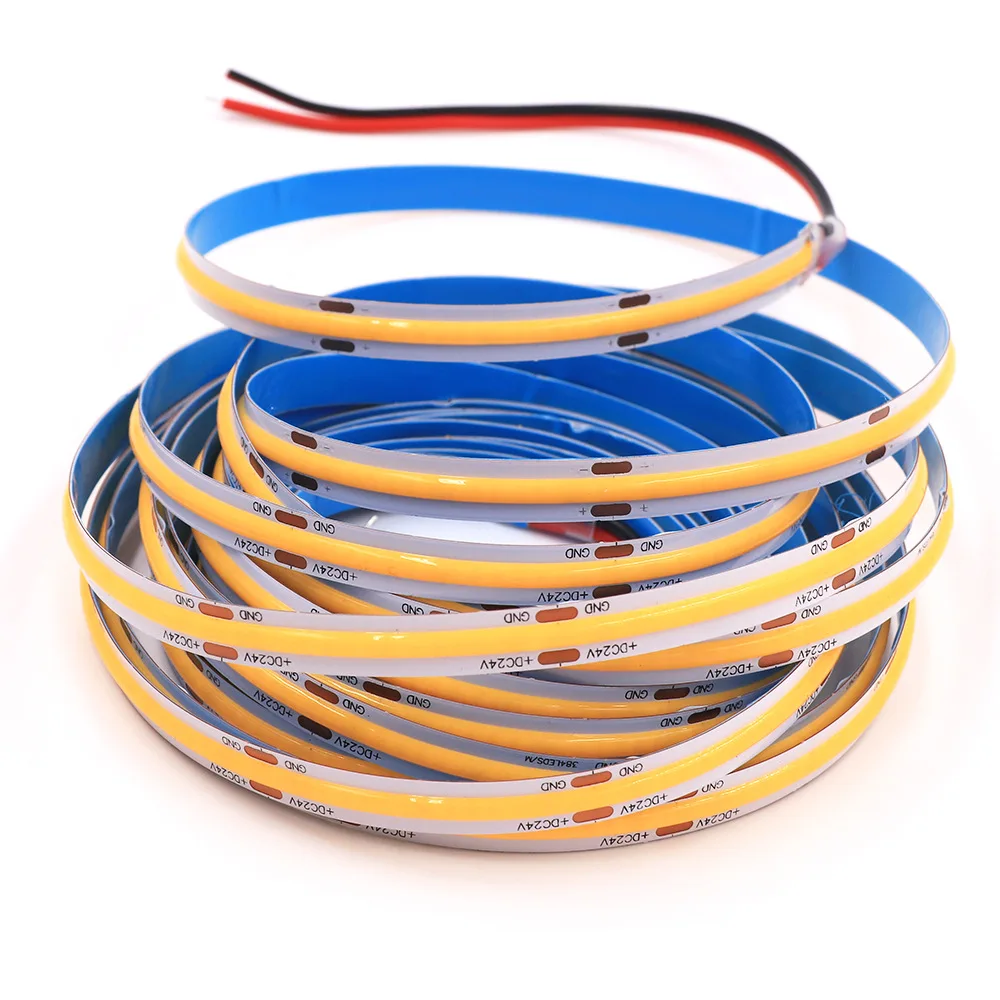 50m COB LED Strip 480 led/m Red Green Blue Pink Yellow High Density 8mm 12v 24v Colorful Flexible FOB Tape Car Linear Dimmable image 4