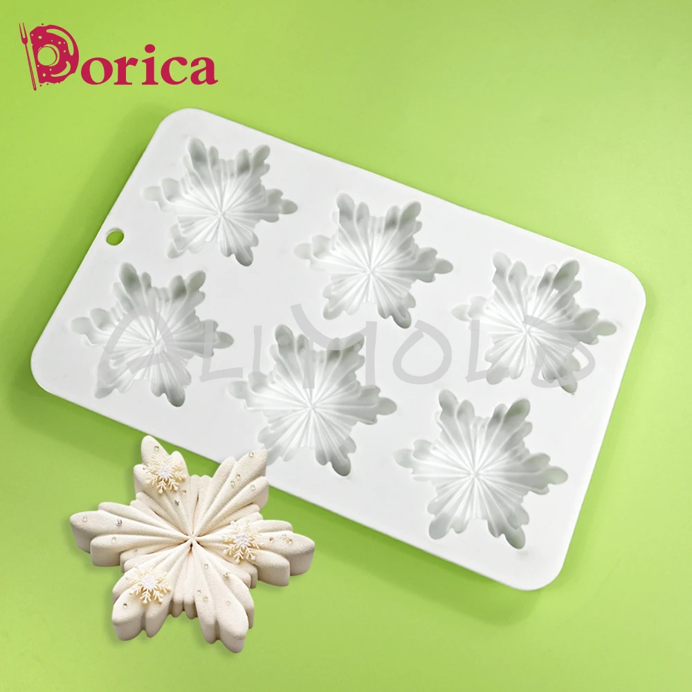 Dorica 3D Christmas Snowflake Mousse Mould DIY Pudding Jelly Chocolate Silicone Mold Aromatherapy Gypsum Home Decorating Tools