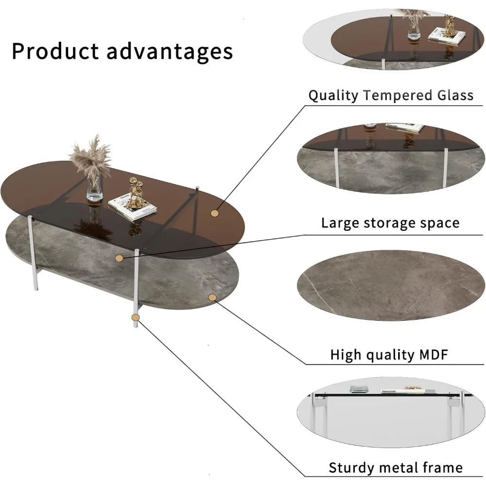 2-Tier Modern Side Table with Storage Space, Center Table for Home, Office, Living Room