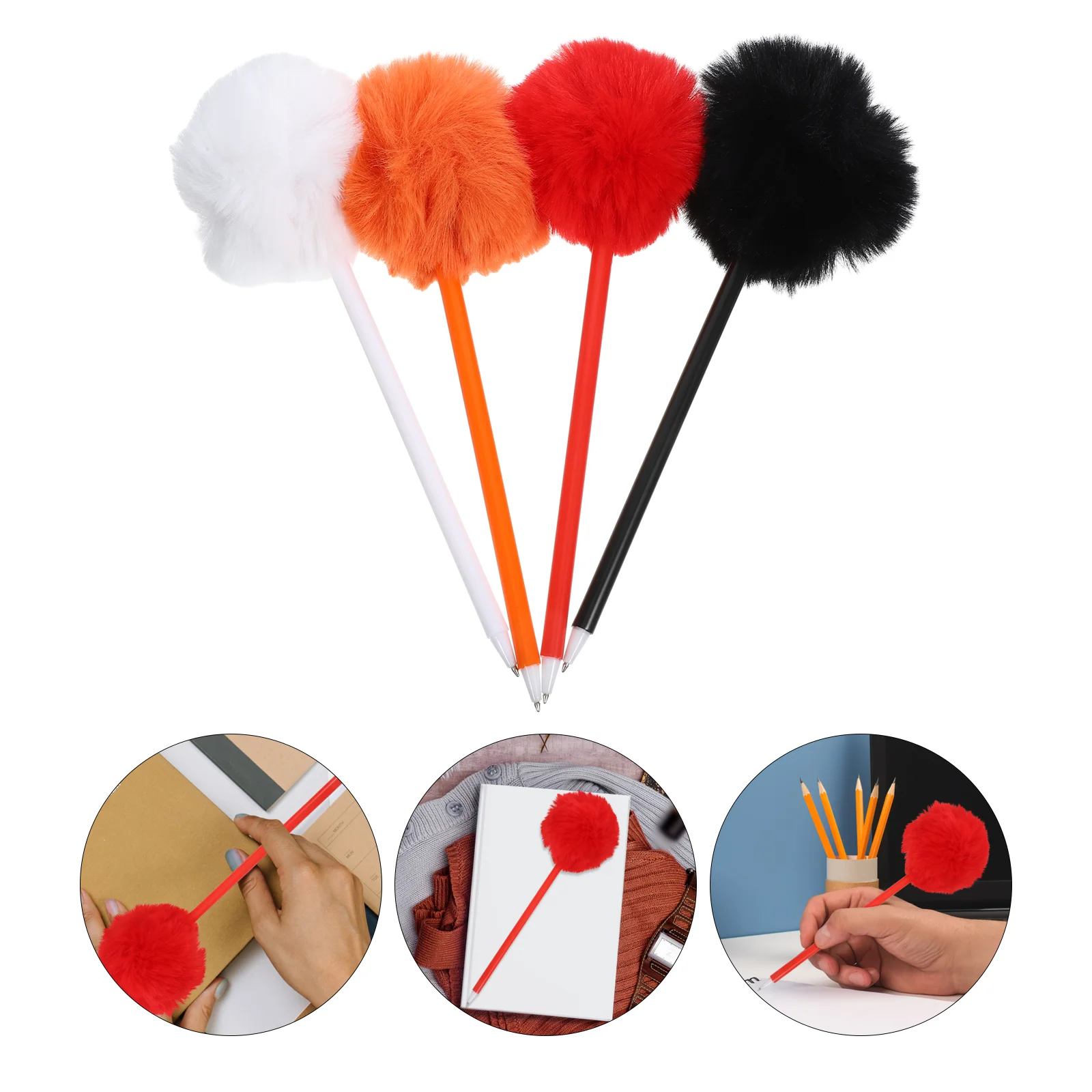 4Pcs Novelty Pen Plush Ball Modeling Pens Decorative Pens Ball-pointed Pens Fluffy Pens plush ball pens