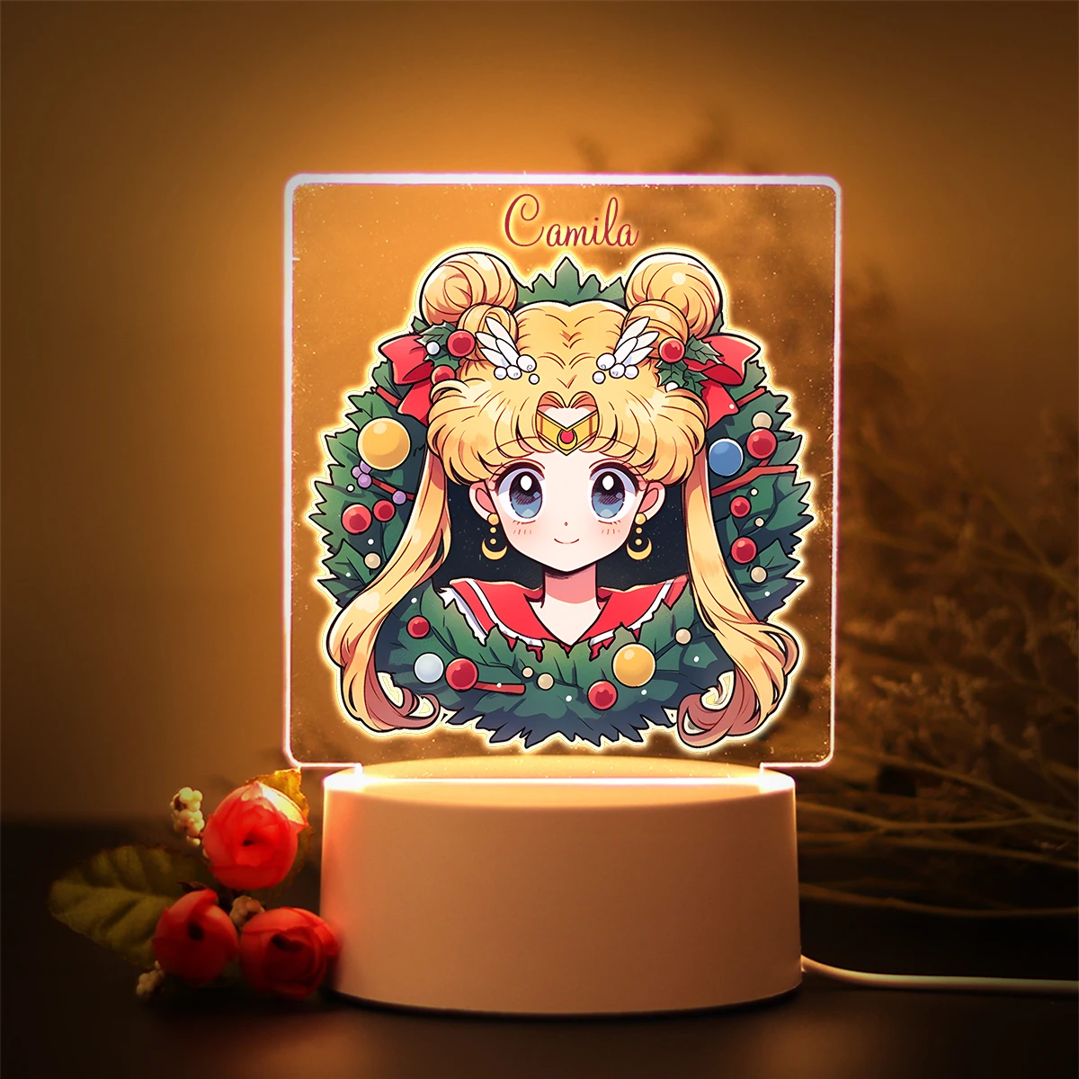 Famous Cute Anime Girls Boys Sticker Custom Name LED Night Light As Home Table Lamp Decoration For Kids Childrens Birthday Gift