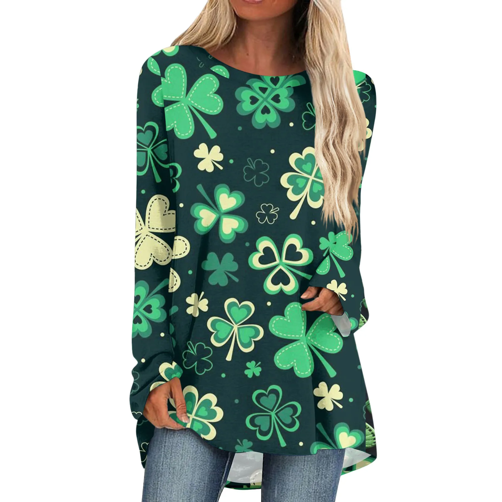 Saint Patrick'S Day T-Shirt Three Quarter Sleeve Women Clover Graphic T Shirts Round Neck Festival Saint Patrick Tees Top