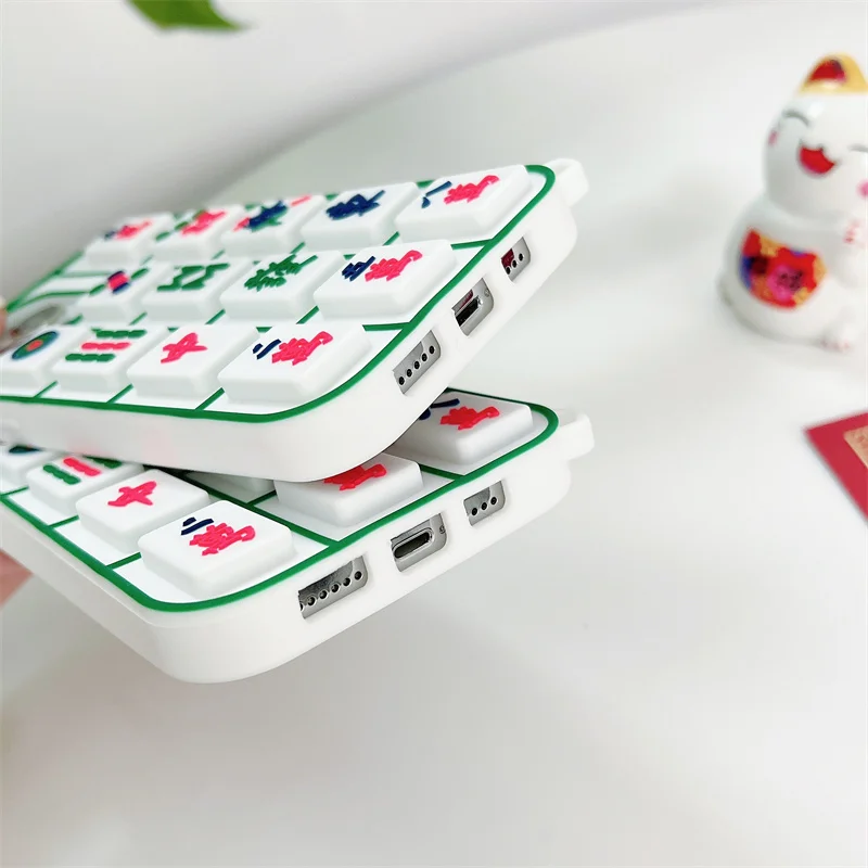 3D Cartoon Mahjong Case for iPhone 15 Pro Max 14 13 12 11 XR XS X 8 7 Plus Stress Relieve Soft Silicone Rubber Cover