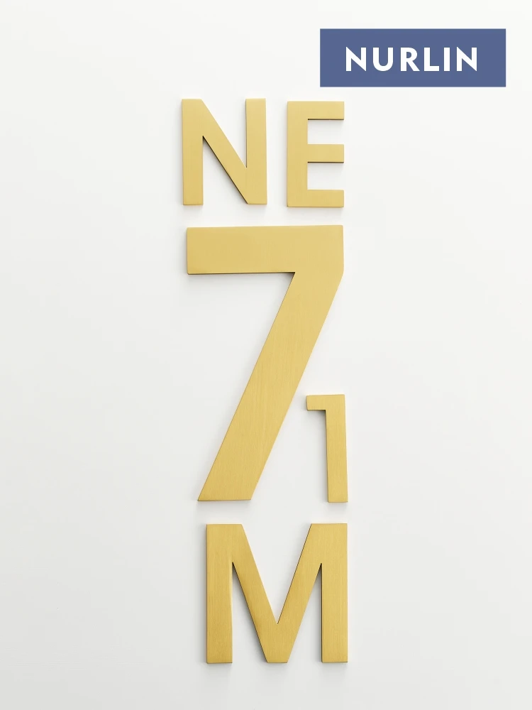 Nurlin Luksusowe cyfry adresowe z mosiądzu Wielkie małe litery Nowoczesny design Rzemiosło premium Konfigurowalne matowe złoto Nowość