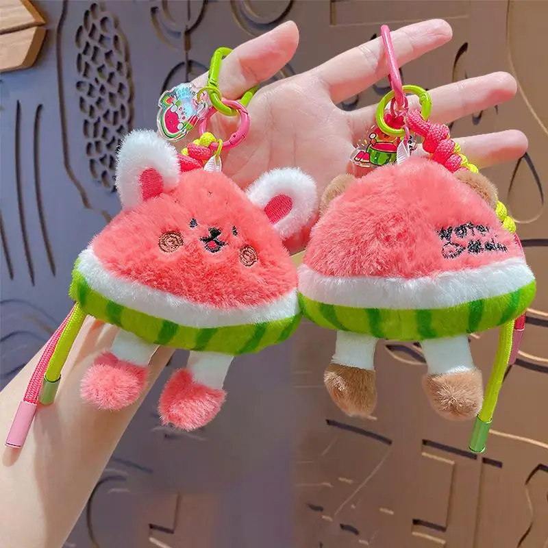 New Watermelon Plush Pendant Doll Key Chain Hanging Decoration Simple Backpack Ornaments Cherry Key Ring Party Gift