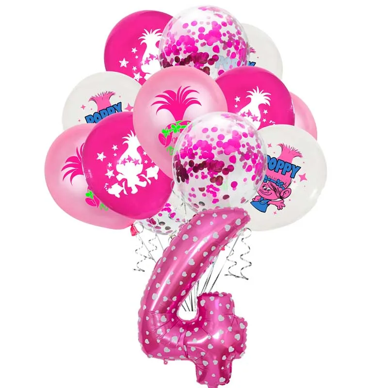 Princess Trolls Balloon Birthday Party Decoration 32inch Number Ballon Welcome Arch Room Home Decor Boy Gift Kid‘s Shower Toy