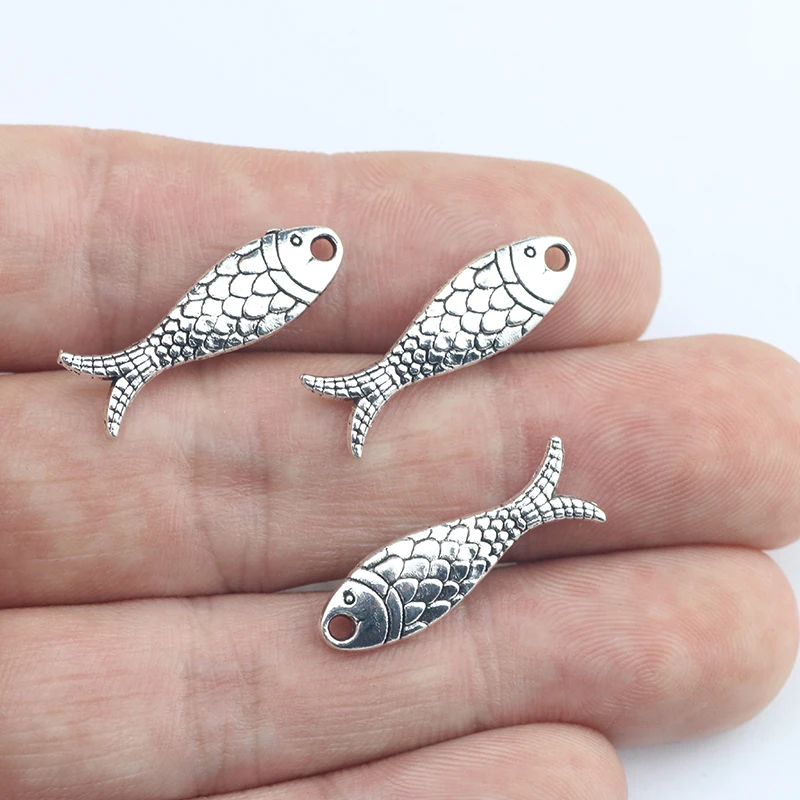 Newest 15Pieces 25*8mm Zinc Alloy Antique Silver Color Fish Charms Earring Necklace Pendant Accessory For DIY Jewelry Making