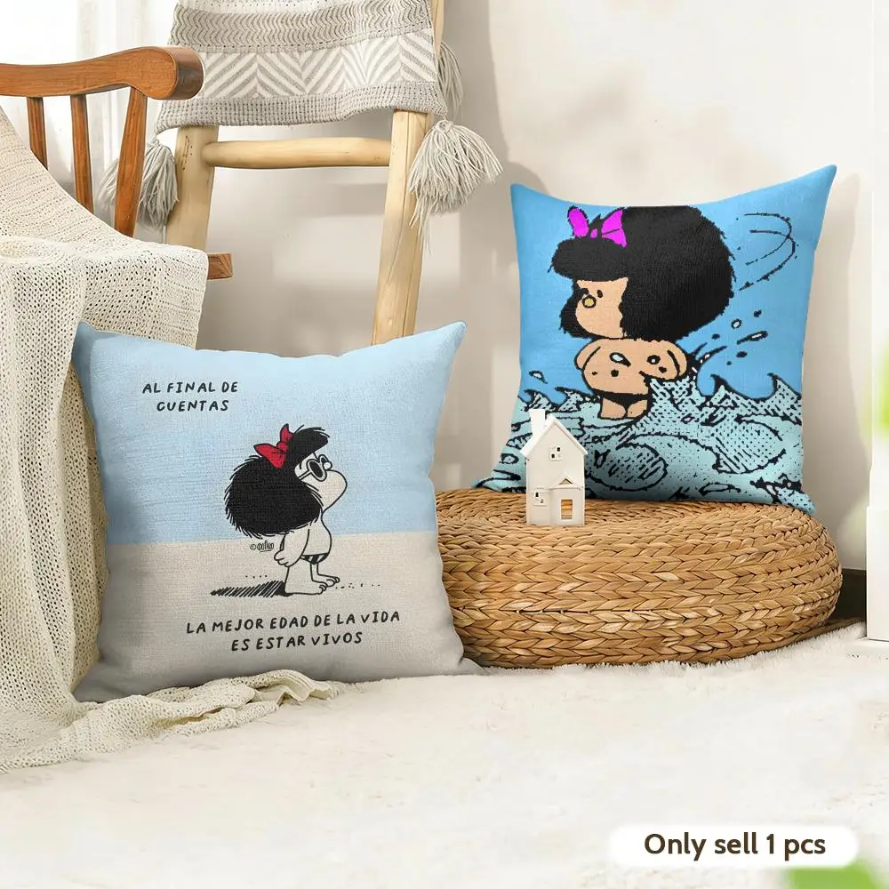 Cartoon M-Mafalda Cute Cushion Cover Organic Linen Square Pillow Case Durable Non-Allergenic And Kind To Skin