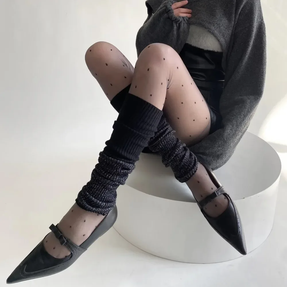 

Black Patchwork Women Leg Warmers Winter Foot Cover Knee Socks Y2K Girls Leg Warmers for Long Socks Stockings Solid Color Silver