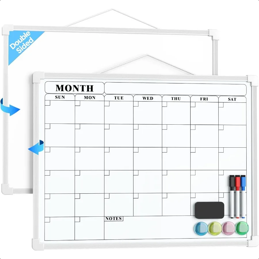 

Monthly Calendar Dry Erase Board for Wall 16"x12" Small Hanging DoubleSided White Board Portable Whiteboard for Planning Drawin