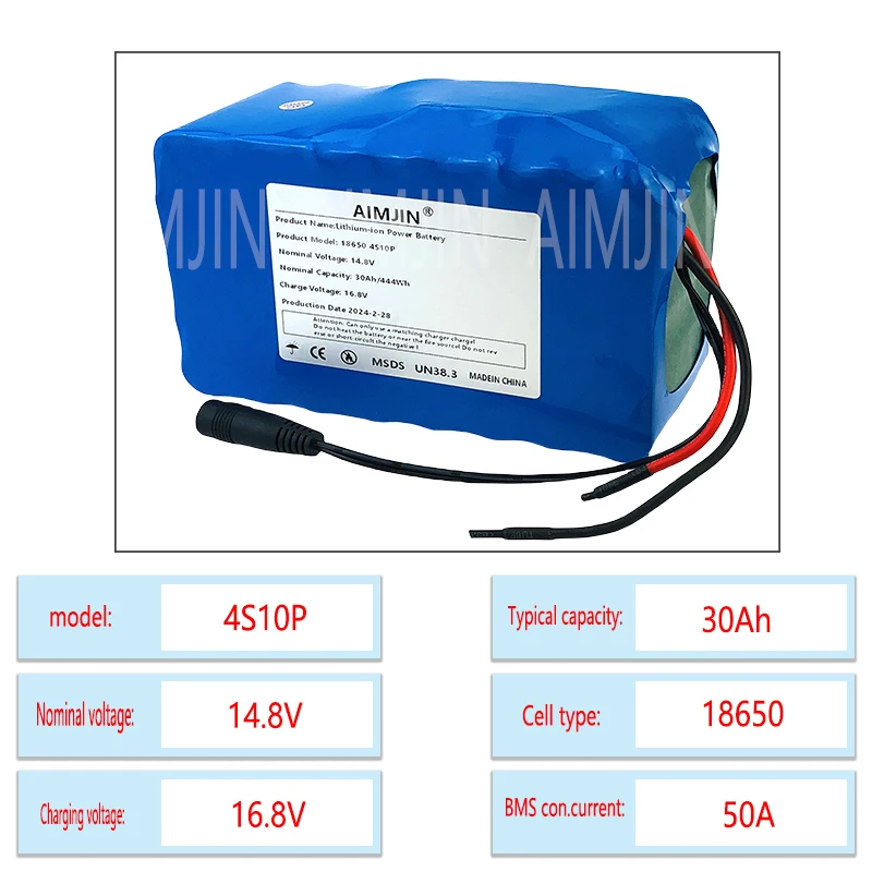 18650 4S10P 14.8V 30Ah 444Wh Lithium-ion Power Battery withBMS for Inverter Smart Robot High-power Equipment Etc