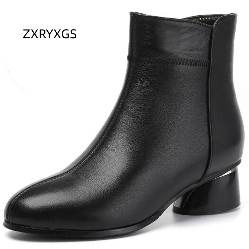 

ZXRYXGS High-end Top Cowhide Leather Boots Women Fashion Boots Single 2024 New Winter Warm Shoes Snow Boots Elegant Large Size