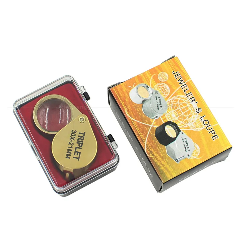 30X Folding Pocket Jeweler Magnifier Golden Color Foldable Magnifying Glass Portable Jewelry Loupe Monocle Mini Microscope