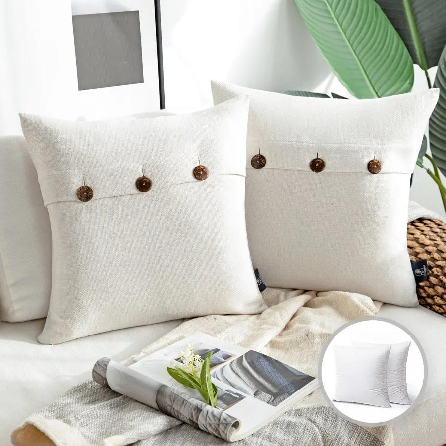 

Farmhouse Series Triple Button Decorative Throw Pillow 20" x 20" Off-White 2 Pack