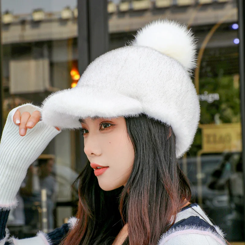 Y2k Fashion Mink Fur Hat Women\'s Winter Thick Warm Faux Mink Fur Cap Knight Hat Fur Duckbill Hat Baseball Cap Trendy Caps Women