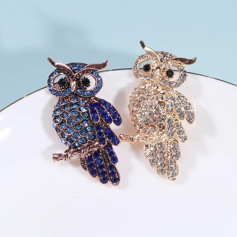 Vintage Rhinestone Owl Brooches for Women Unisex Bird Pins 2-color Available Casual Party Accessories Gifts