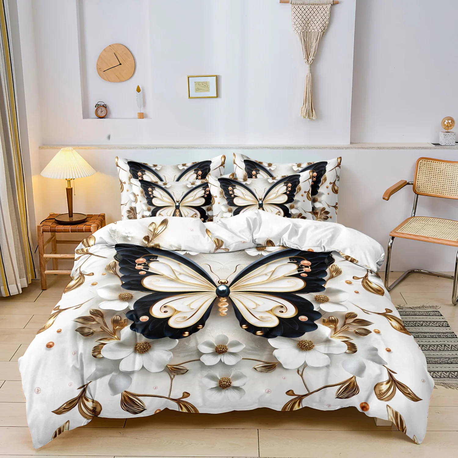 3pcs Butterfly Floral Duvet Cover Set | Animal Print, Insect Theme, Breathable Polyester With Digital Print Craftsmanship