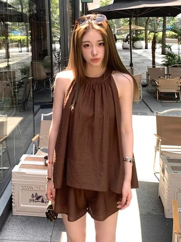 Conjuntos curtos com ombro de fora para mulheres, 2 peças, cor sólida, soltos, casuais, novos recursos de kit elegante combinando