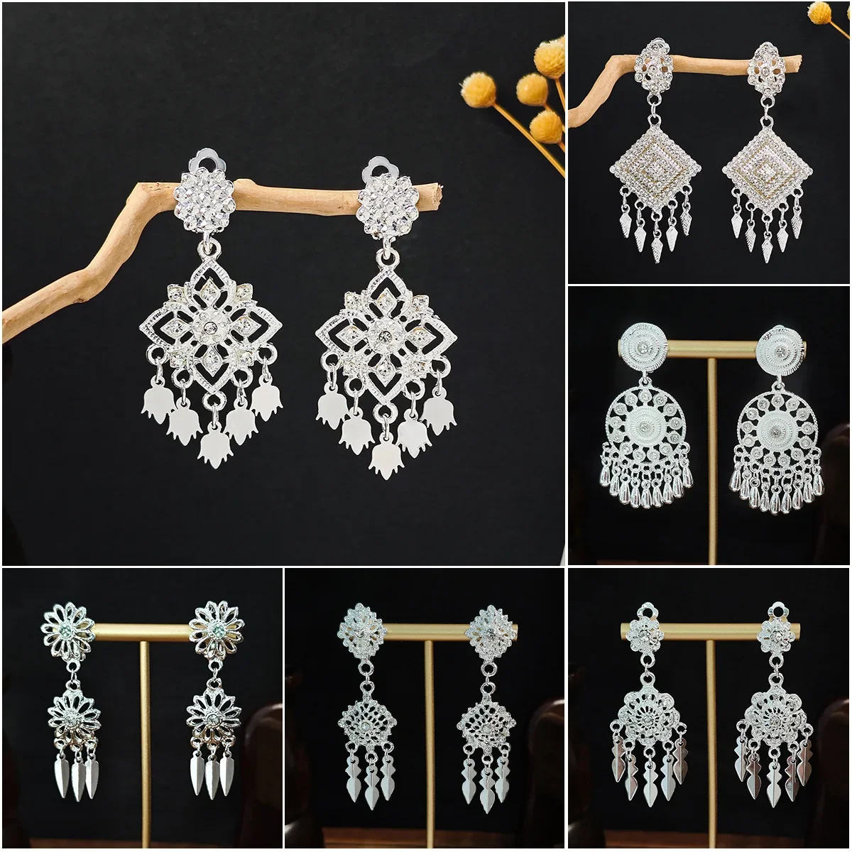 Bohe Ethnic Style Imitation Silver Color  Clip on Earrings No Pierced Fashion Geometric Circular Ear Clip Retro Cuff Earrings