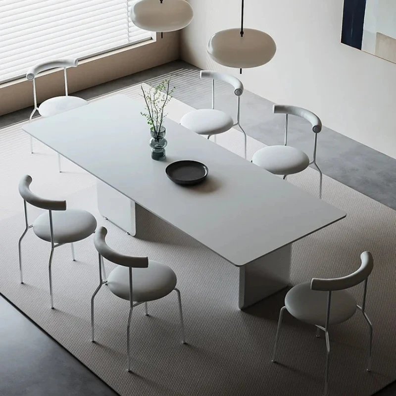 b7- rock slab dining table modern simple high-end rectangular Internet celebrity dining table minimalist metal dining table