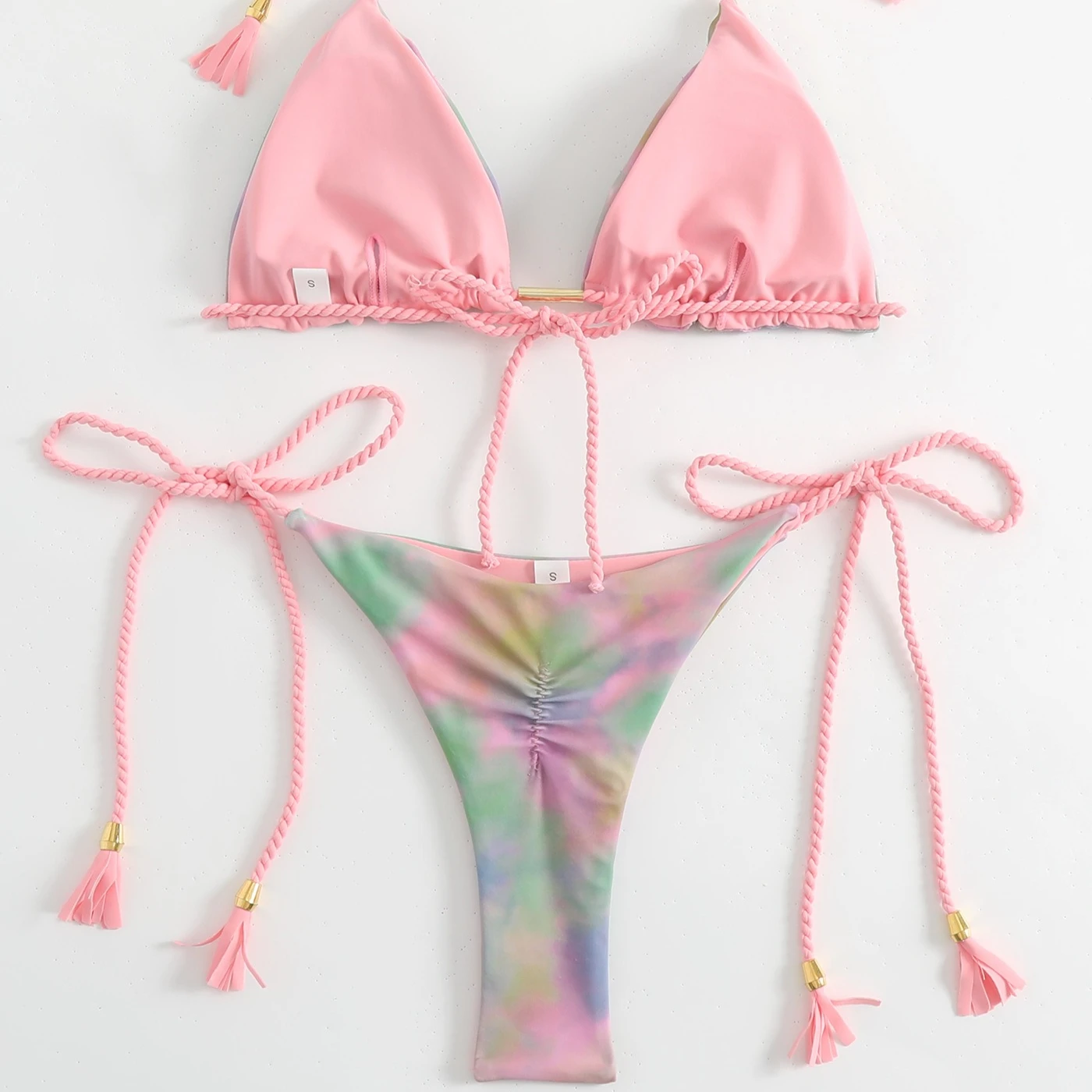 ชุดว่ายน้ำลายเสือดาวสำหรับผู้หญิง ชุดบิกินี่แบบผูกเชือก ชุดว่ายน้ำสองชิ้นทรงสามเหลี่ยม ชุดว่ายน้ำบราซิลเลียนบิกินี่สำหรับผู้หญิง