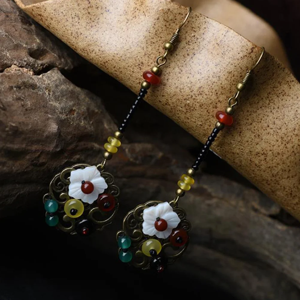 

1 Pair Flower Long Earrings Chinese Style Women Party Ear Drops Fashion Jewelry For Wedding Holiday Casual Wear Ear