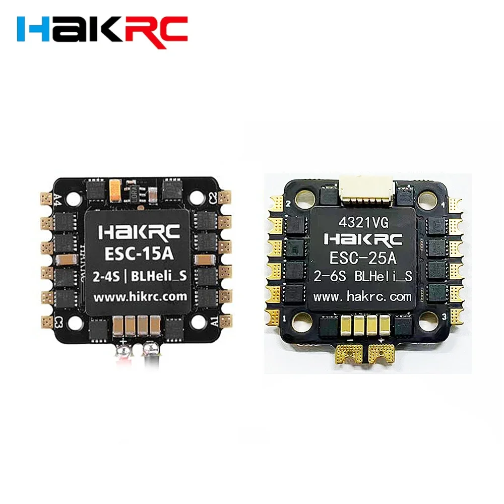 

HAKRC BLHELI_S mini 15A/25A 4in1 Brushless ESC SILABS EFM8BB21F16G 2-4S support Dshot600 Oneshot 20x20mm for RC FPV Racing Drone