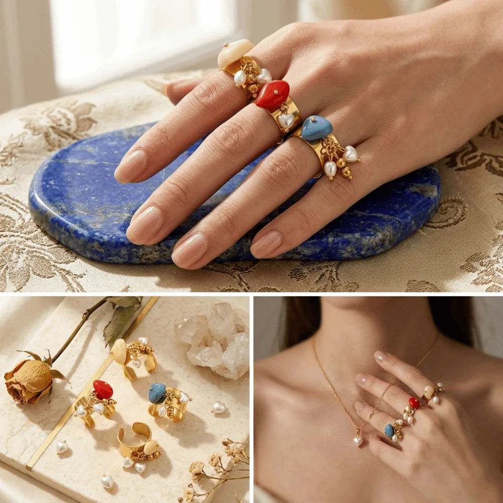 Gold Tone Charm Open Ring Adjustable Band Non Fading Adjustable Ring Lightweight Long Lasting Finish Fashion Ring Women