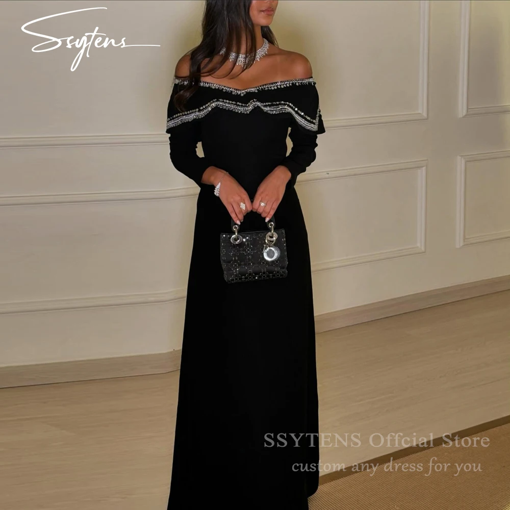 SSYTENS Luxury Long Evening Dresses for Women Beads Floor Prom Dress Off Shoulder Wedding Guest Special Events Gowns Custom